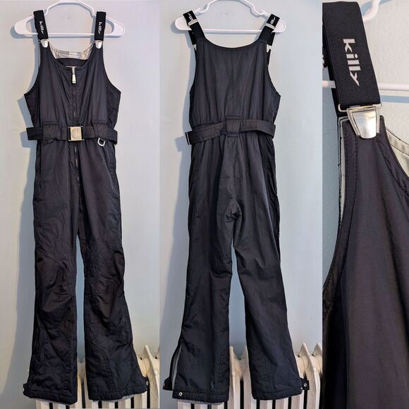 AWT Killy Snow Pants Womens Black Snowboard Ski Winter French Snow Bib Size 8 - Picture 1 of 16